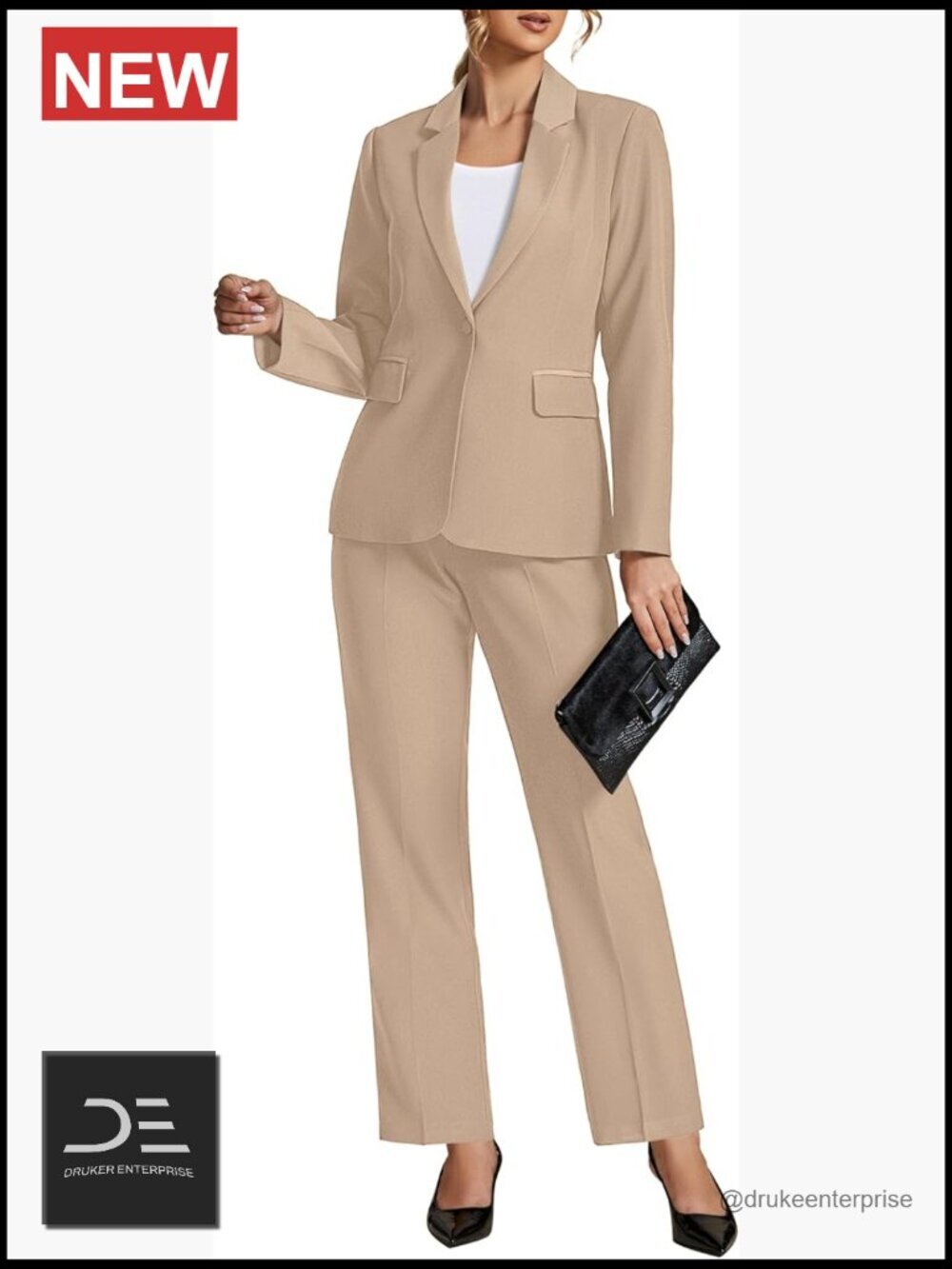 2 Piece Blazer and Straight Leg Pants Set Business Casual Suits